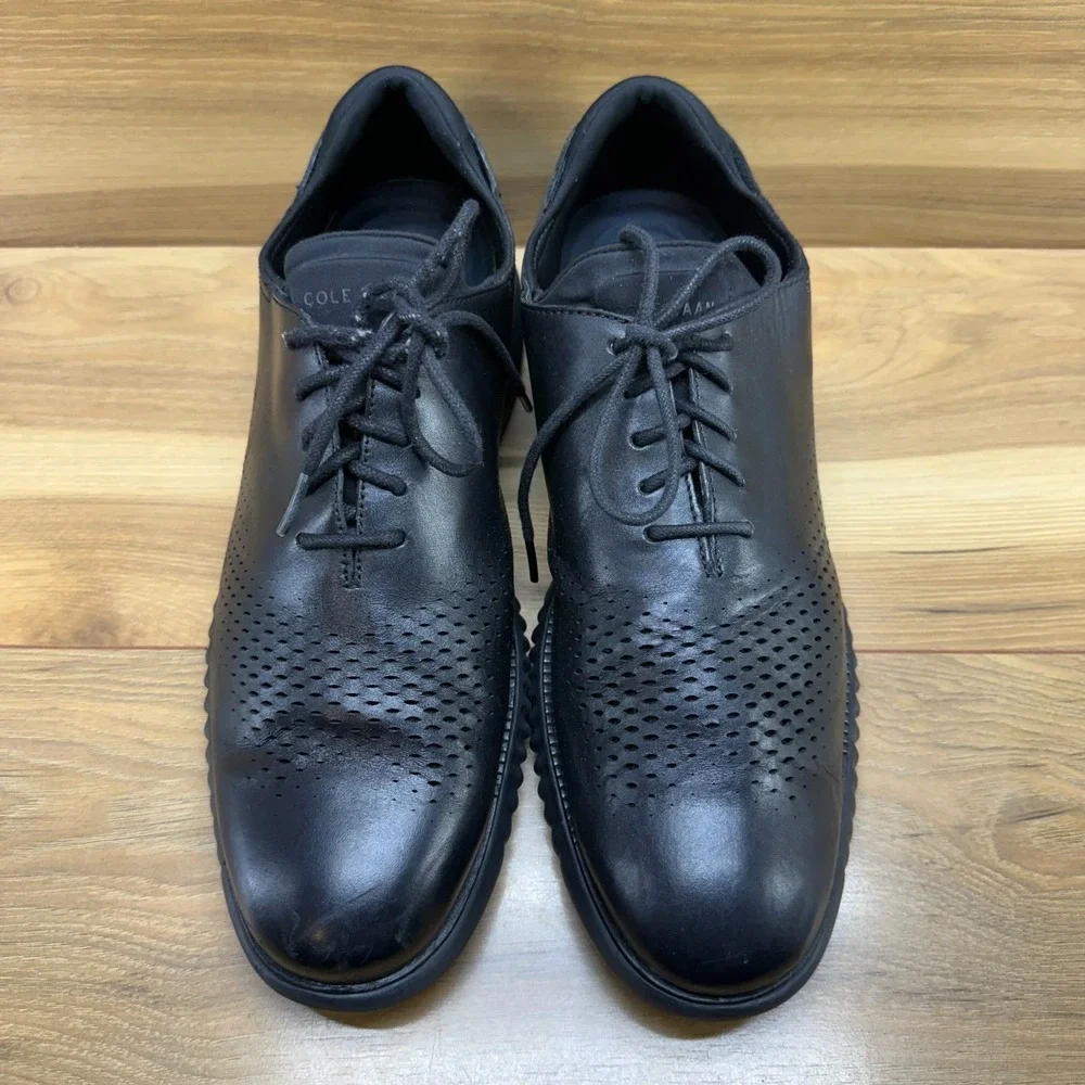Cole Haan Zero Grand Perforated Laser Cut Oxford 12 M Black Leather Casual Walk